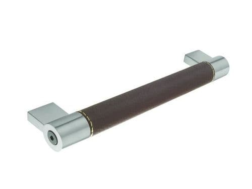 Bar handle, 160mm, stainless steel effect and brown leather effect  - H2