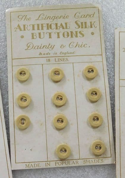 11 yellow Artificial Silk vintage lingerie buttons PART CARD 1/2