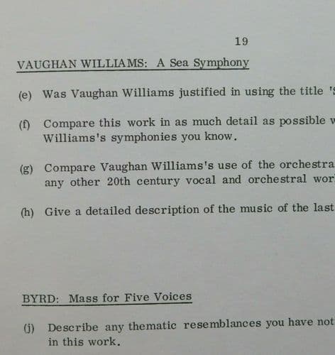 1969 A Level Music specimen paper GCE for 1970s syllabus vintage 1960s education