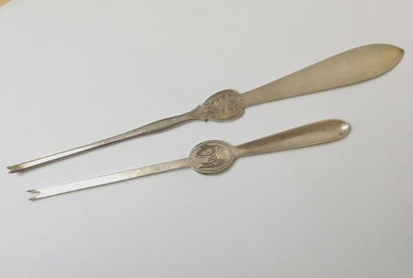 2 antique lobster picks silver plated Thomas Prime J Round vintage cutlery