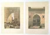 2 David Roberts prints of Cairo Sultan Harran Mosque Silk Merchants Bazaar Egypt