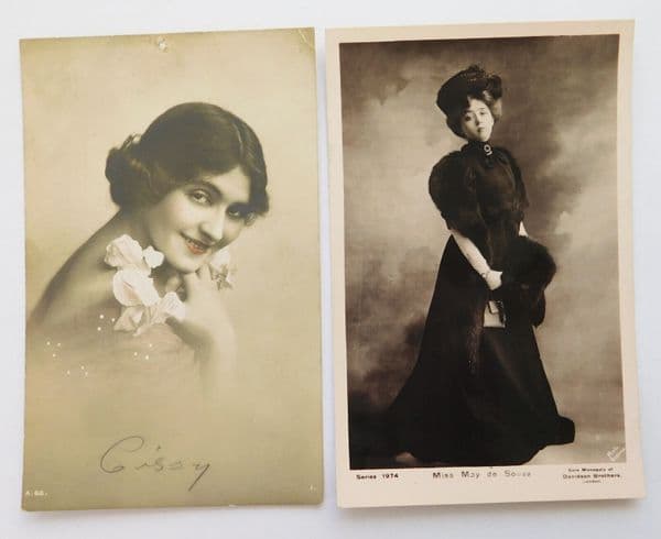 2 old theatrical postcards Cicely Courtneidge (signed) May de Sousa vintage A