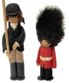 2 vintage peg dolls Royal Palace Guard soldier bearskin Woman rider equestrian