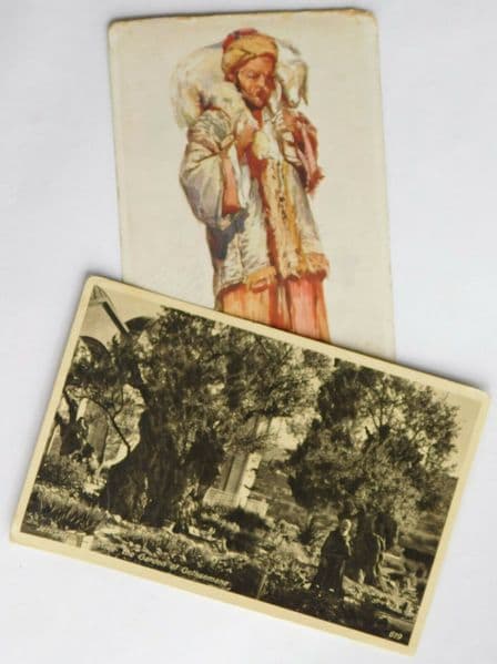 2 vintage postcards Jerusalem Israel Gethsemane Syrian Shepherd Tuck Oilette