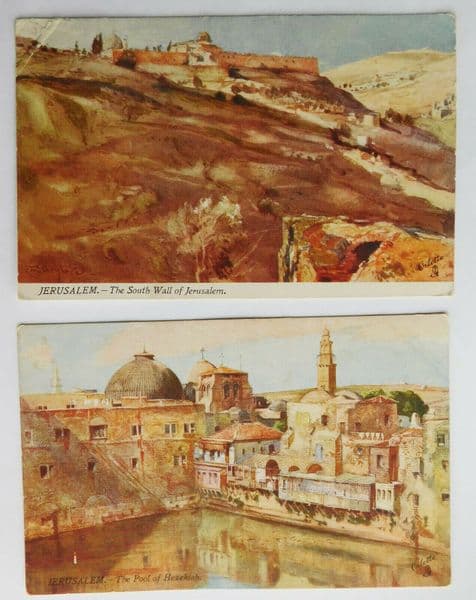 2 vintage postcards Jerusalem South Wall Pool of Hezekiah Tuck Oilette 1920s