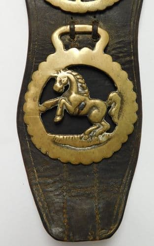 4 horse brasses vintage leather martingale Tally-Ho pony star Saracen crescent