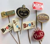 8 vintage Dutch pin badges advertising Bros Bensdorp Selba B&R confectionery D