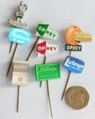 8 vintage Dutch pin badges advertising Ophey Hallandia Luteyn chocolate waffle K