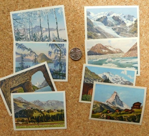 8 vintage Swiss Castle Gruyere Cheese collectors picture cards Alfred Gerber A