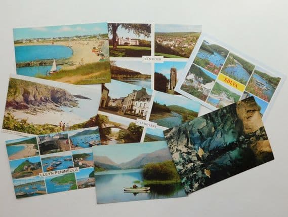 8 vintage Welsh picture postcards Anglesey Slate Caverns Lampeter Solva Wales A