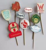 9 Dutch stick pin badges food advertising Homburg Duyvis Gouda's Glorie Remia T