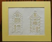 Whitework embroidery picture drawn thread work decorative sampler 12" x 10"