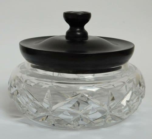 Antique glass dressing table jar with ebony lid vintage Art Deco vanity pot I
