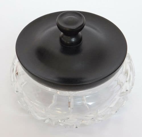Antique glass dressing table jar with ebony lid vintage Art Deco vanity pot I