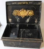 Antique petty cash box with money tray Hobbs 12x7x4.5" vintage Victorian NO KEY