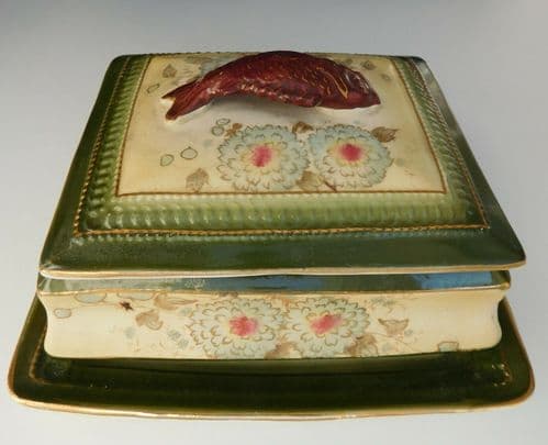 Antique sardine box S Fielding lidded serving dish with underplate Fish finial