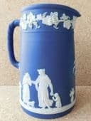 Antique Wedgwood jasper ware upright jug cobalt blue pitcher 6.25" tall