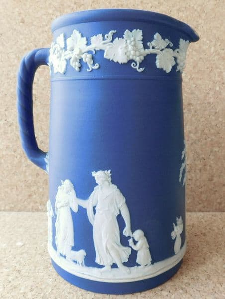 Antique Wedgwood jasper ware upright jug cobalt blue pitcher 6.25