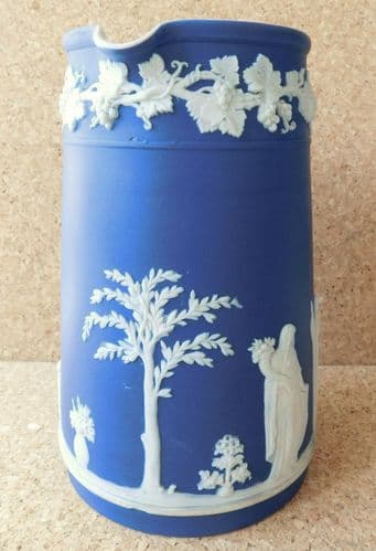 Antique Wedgwood jasper ware upright jug cobalt blue pitcher 6.25