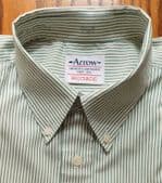 Arrow  Brigade shirt Neck size 15.5 Button down collar green white stripes TL