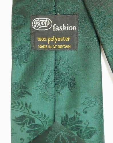 Boots Fashion tie vintage 1960s bottle green floral pattern