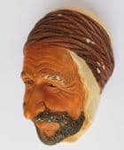 Bossons head Persian vintage chalkware wall mask plaque decorative ornament 5"