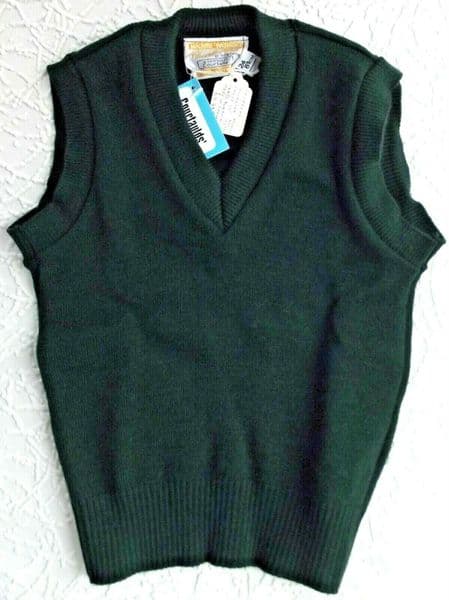 Boys sleeveless jumper Vintage school uniform Bottle green 1970s UNUSED chest 24