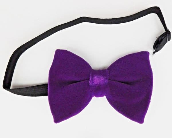 Bright purple velvet bow tie pre tied vintage 1970s 1980s custom fit to any size