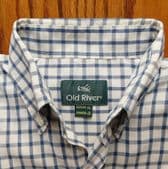 Check shirt size XL by Old River Chest pocket Button down collar Blue Cream SK