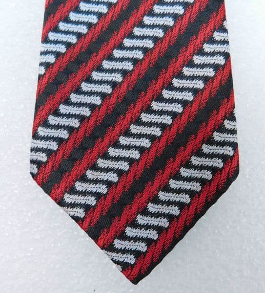Children's vintage tie on elastic Black red and white striped pattern for boys