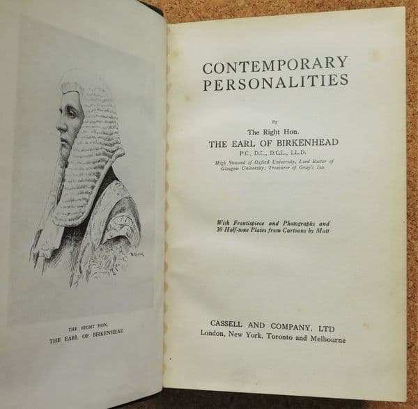 Contemporary Personalities by Lord Birkenhead cartoons by Matt 1920s book 1924