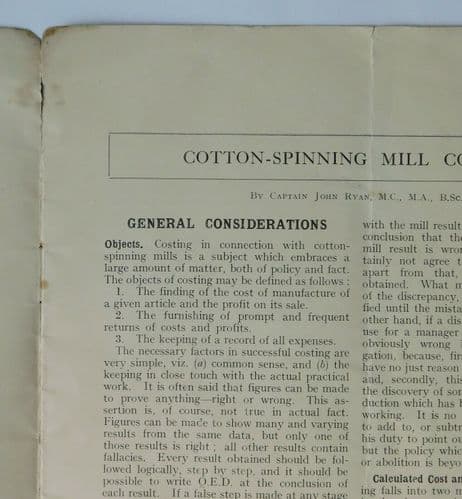 Cotton Spinning Mill costing vintage book by John Ryan accounting 1920s 1930s