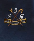 Crested tie British Stickmakers Guild navy blue BSG walking stick crook makers
