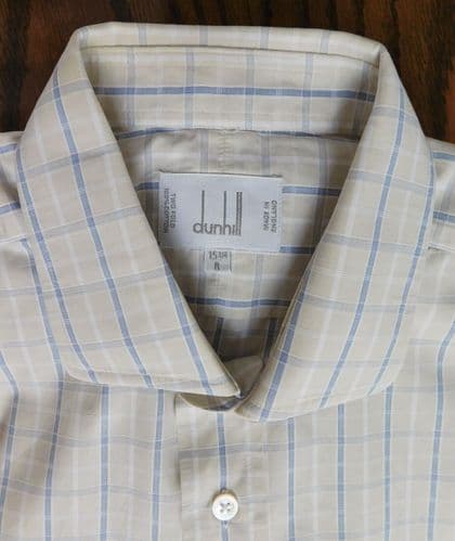 Dunhill mens shirt size 15.75 2-fold cotton Grey blue check Made in England PH