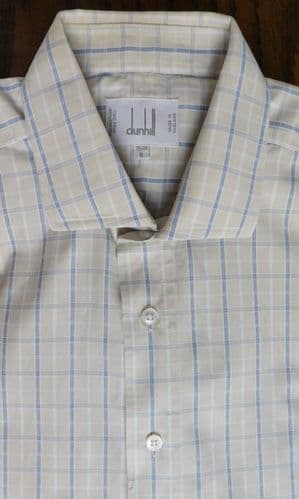 Dunhill mens shirt size 15.75 2-fold cotton Grey blue check Made in England PH