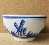 Dutch Pottery bowl blue and white pictures of windmills sailing boats 5.5" diam