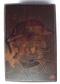 French Breton wood box Picture of man on lid Vintage Quimper art c 1930s