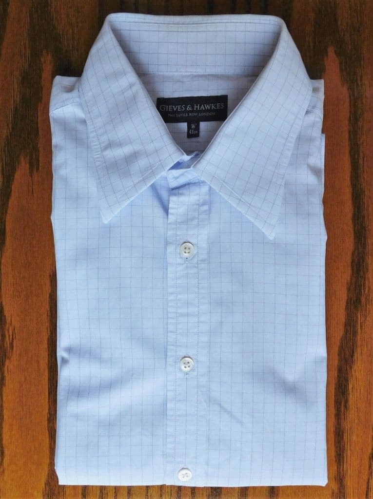 Gieves  &  Hawkes WORN ONCE GIEVES & HAWKES BLUE CHECK WHITE COLLAR DOUBLE CUFFS SHIRT 15.5 15 1/2 
