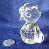 Glass owl ornament figurine Bird paperweight Bubbles inside and bulging eyes 9cm