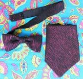 Glittery bow tie and pocket square handkerchief set metallic pink English NEW