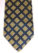 Jermyn Street tie by T M Lewin Pure silk woven squares Navy blue gold 62" long