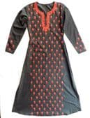 Ladies embroidered Indian cotton dress Black with red and orange flowers NEW E