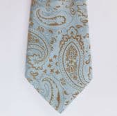 London Made vintage tie pale blue brocade Paisley pattern 51 inch VERY SHORT