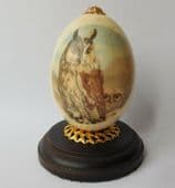 Long-eared owl and chick  Vintage egg shaped ornament unusual bird picture