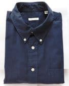 Mens Halogen shirt M with button down collar Chest pocket Navy blue Cotton KL