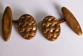 Mens vintage Art Deco oval metal cufflinks with woven pattern bb