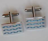 Modern cufflinks Blue enamel and silvertone for men or ladies pair qc