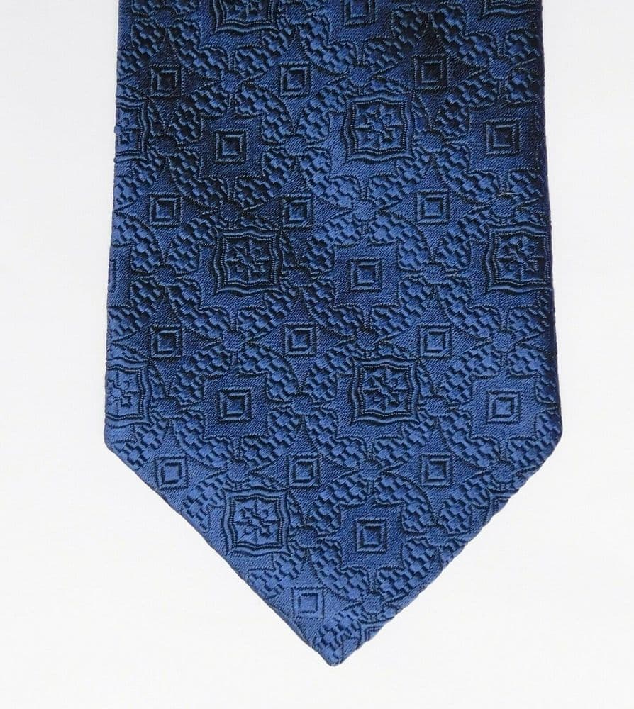 Navy blue brocade tie pure silk NEW Moodys made in England