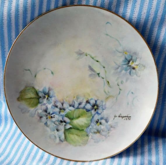 Picture plate Bavarian porcelain flowers Bareuther Waldsassen 1970s signed