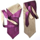 Reversible cravat Mens formal wedding Single wing Self tie Purple champagne NEW